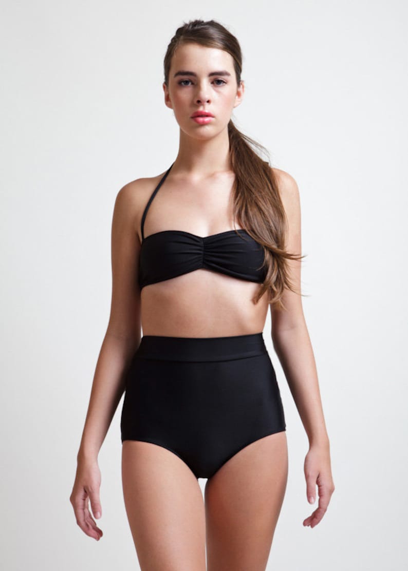 Caviar Black Super High Waisted Classic Pinup Style Bikini Bottoms image 3