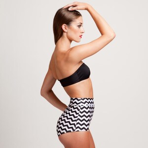 The Genius High Waisted Bikini Bottoms with Black and White Zigzag Chevron Print image 2