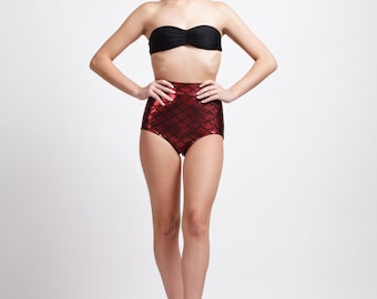 Volcanic Red Holographic High Waist Mermaid Bikini Bottom