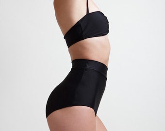 Caviar Black Super High Waisted Classic Pinup Style Bikini Bottoms