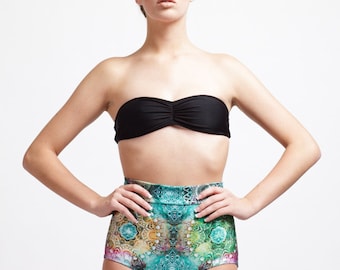Dream Shamen Diamond Mandala Print Tricot High Waisted Pinup Style Perfect Fit Bikini Bottom