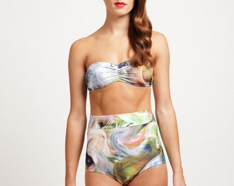 Oracular Mist High Waisted Vintage Pinup Style Perfect Fit Bikini Top and Bottom Set