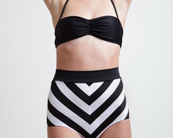 High Waisted Black and White Chevron Stripe Pinup Bikini Bottoms