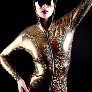 Mesmerizing Gold on black holographic Bodysuit, be the Goldfinger Chick, Immediate shipping image 4
