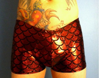 Devil or Merman Mankinis in Volcanic Red For Poolside Lounging or General Hotness