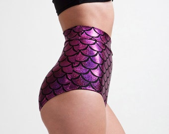 SALE Polynesian Pink Mermaid High Waist holograph metallic Bikini Bottoms