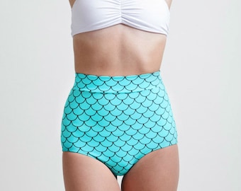 Seafoam Little Mermaid High Waisted Classic Pinup Style Bikini Bottoms