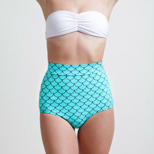 Seafoam Little Mermaid High Waisted Classic Pinup Style Bikini Bottoms