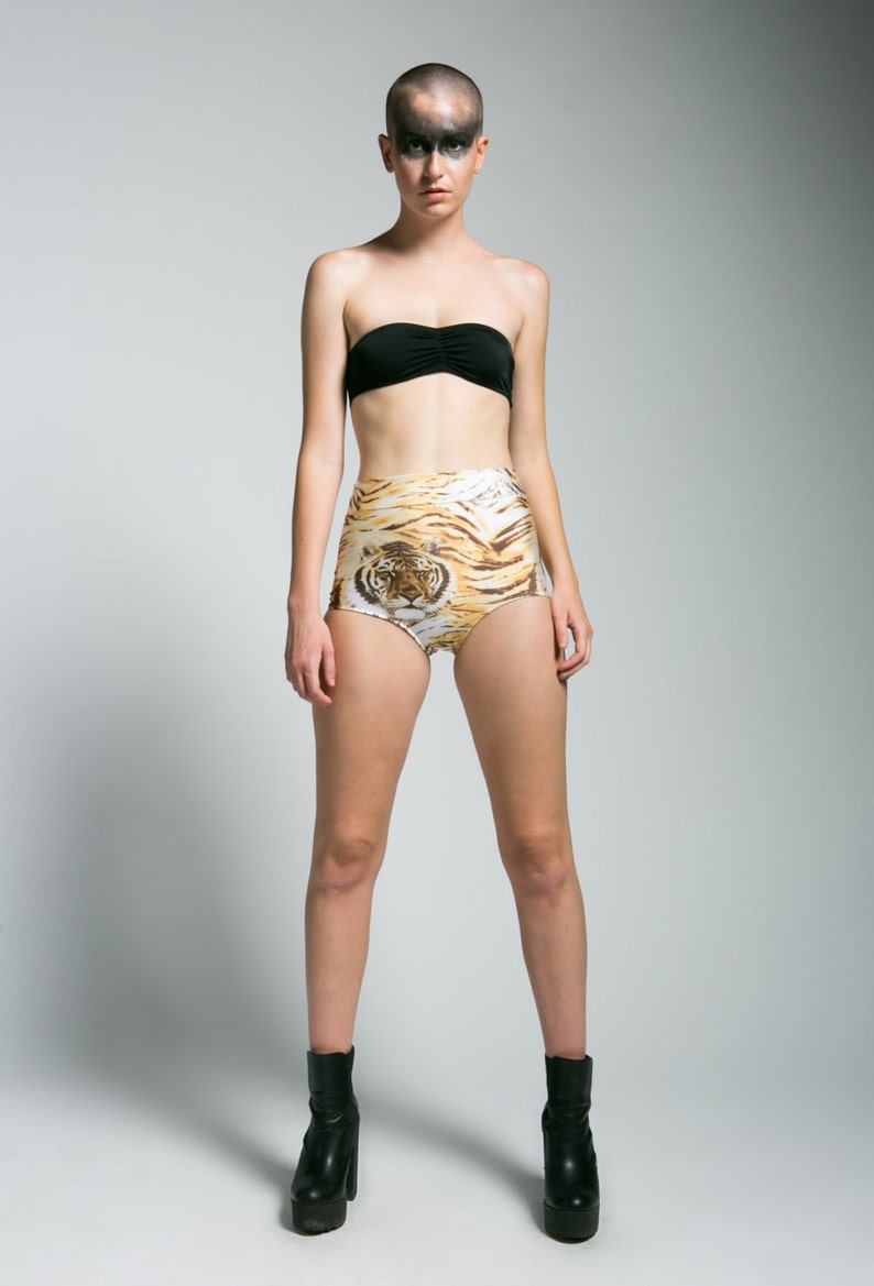 High Waisted Limited Edition Tiger Pinup Style Bikini Bottoms image 1