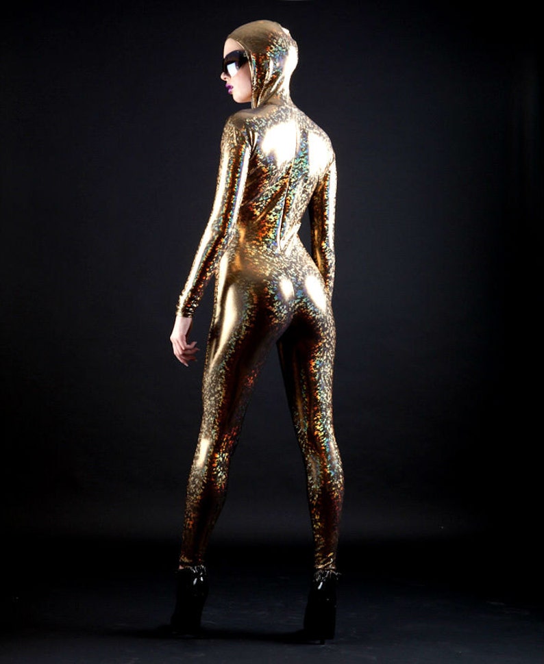 Mesmerizing Gold on black holographic Bodysuit, be the Goldfinger Chick, Immediate shipping image 2