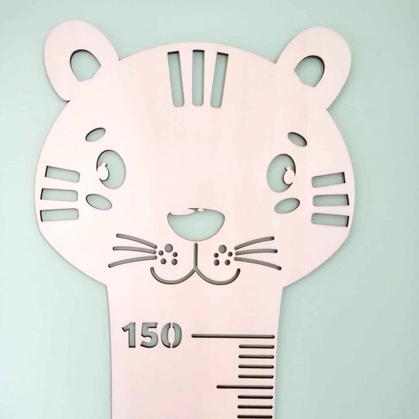 Height chart, growth curve, wooden child's room decoration, wooden height chart for children, wooden tiger...