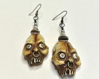Cannibal Shrunken Zombie Head Earrings