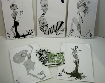 Black And White ZombieHead Postcard Print Set