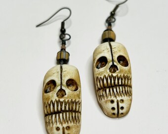 Tribal Glow In the Dark Skull, Zombie Head Earrings