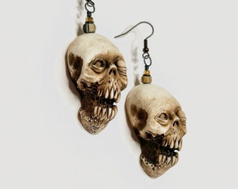 Glow In the Dark Skull , Voodoo Zombie Head Earrings