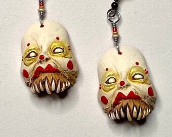 Vintage Lipstick Clown Zombie Head Earrings