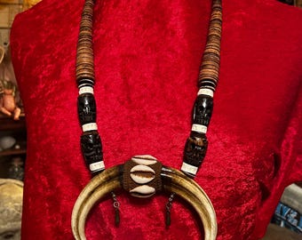 XL Florida Swamp Hog Tiki Witch Zombie Head Necklace
