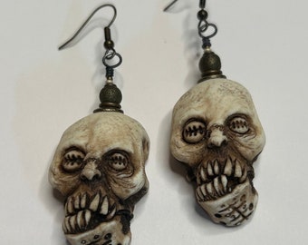 Glow In the Dark Shrunken Head, Zombie Head Earrings