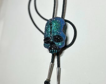 Emerald Jewel Large Bling Skull Zombie Head Bolo Tie