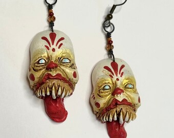 Pendientes vintage de cabeza de zombi payaso de los años 20