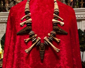 SALE Coffin Skull and Bone ( doggy damage to 2 bones) Zombie Head Necklace