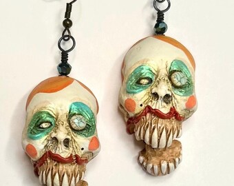 Gatsby Clown Zombie Head Earrings