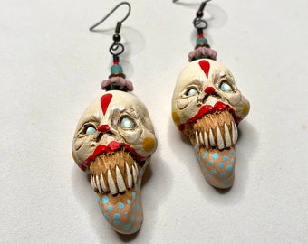 Softer Side Of Horror Vintage Clown Zombie Head Earrings