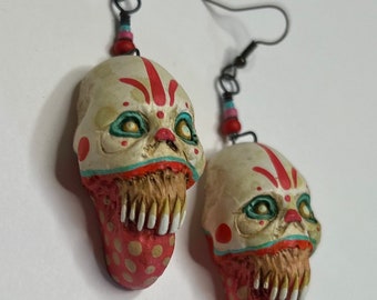 Girly Clown Zombie Head Earrings