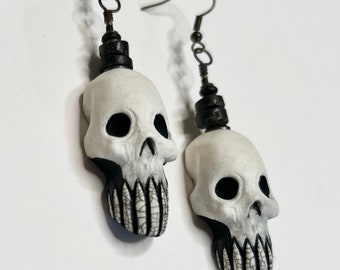 Baron Samedi Skull Zombie Head Earrings