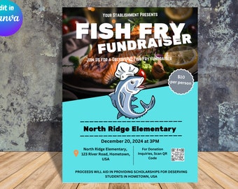 Printable Fish Fry Fundraiser Flyer Template (Canva Editable)