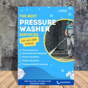 Bearbeitbarer Druckwasch-Flyer | Power Wash, Druckreinigung, Außenreinigung, Wohnungsreinigung, Dachreinigung, Dachrinnenreinigung