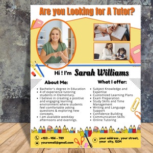 Canva Tutoring Flyer Template | English, Math Tutor Designs | Online, Summer, Kids Tutoring Services | Customizable Tutor Flyers