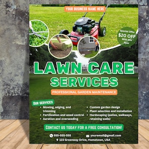 Lawn Care Flyer | Lawn Mowing, Maintenance, Service, Gardening, Landscaping, Landscape Design Flyers | Custom Garden Service Flyer Template