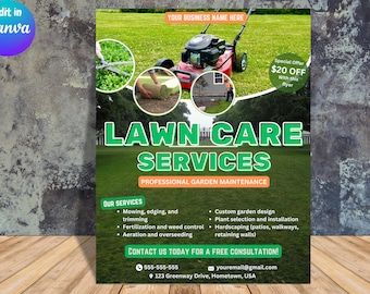 Lawn Care Flyer Template: Garden Service, Landscaping (PDF)