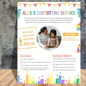 Babysitting Service Flyer: Nanny Childcare Template (PDF)