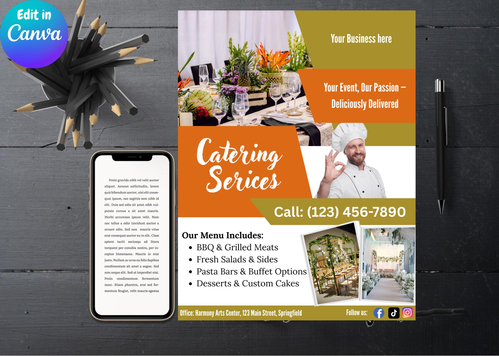 Editable Catering Flyer Template: Restaurant Menu Design (canva) - Etsy