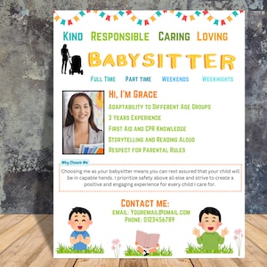 Babysitter Flyer Template: Childcare & Nanny Services (Canva PDF)