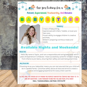 Babysitter Flyer Template: Nanny, Childcare Services (PDF)