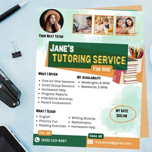 Editable Tutoring Flyer Template: English, Math Tutor Designs (PDF) - Etsy