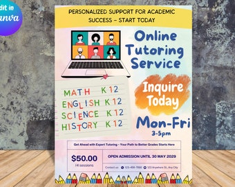Bearbeitbare Nachhilfe Flyer Template: Online, Mathe, Englisch (PDF)