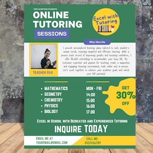 English, Math Tutor Flyer Designs | Online, Summer, Printable Kids Tutoring Flyer | Tutoring Flyer | Editable Tutoring Flyer Template