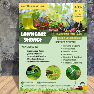 Lawn Care Flyer Template | Lawn Mowing, Maintenance, Service, Gardening, Landscaping, Landscape Design Flyers | Custom Garden Service Flyer