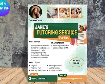 Bearbeitbare Nachhilfe Flyer Vorlage: Englisch, Math Tutor Designs (PDF)