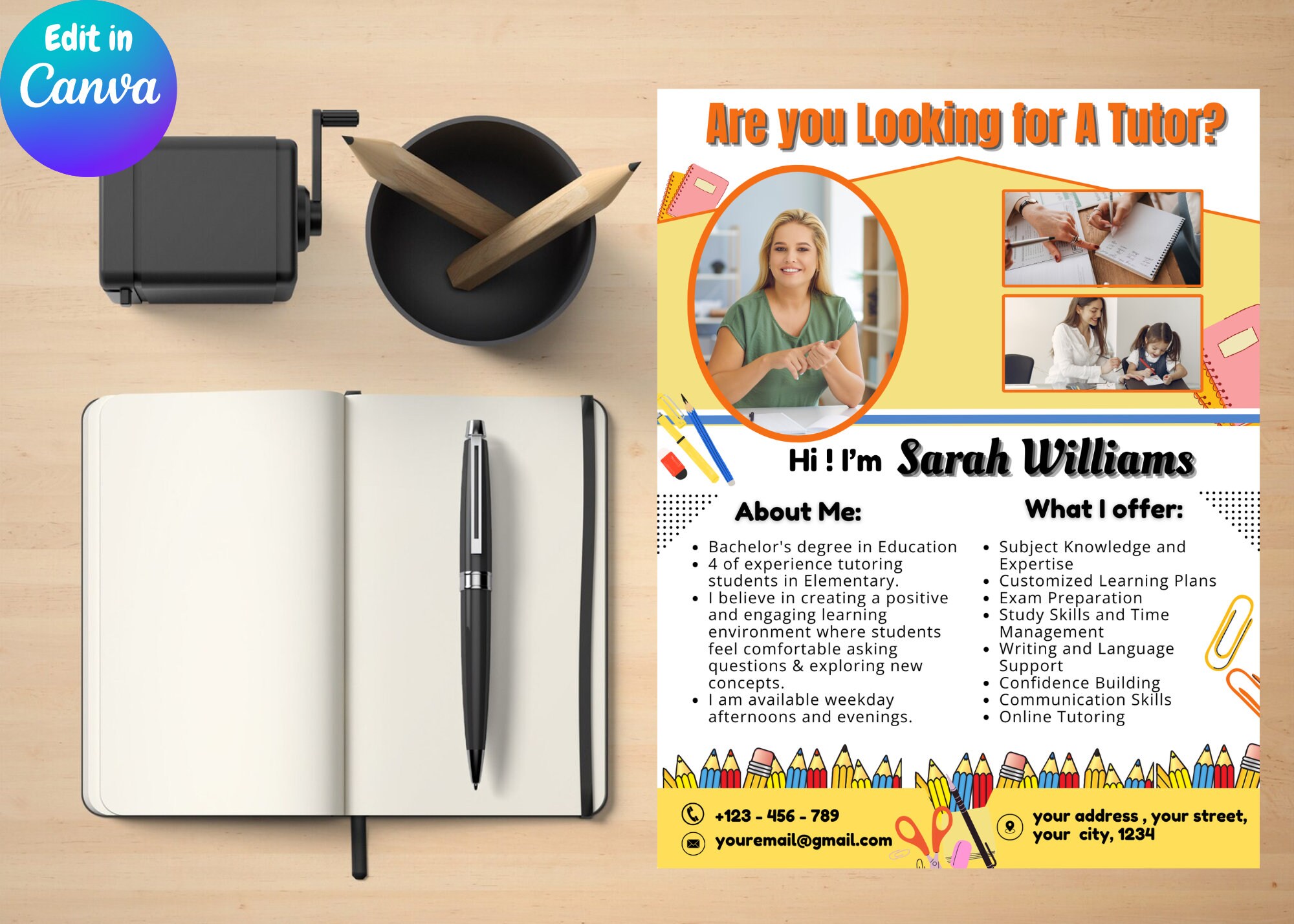Editable Tutor Flyer Template: English, Math, Online Tutoring (canva ...