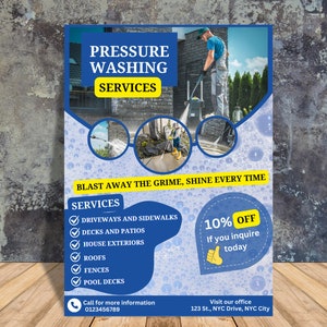 Professional Pressure Washing Flyer | Power Washing, Pressure Cleaning, Exterior Cleaning, Home Cleaning, Roof Cleaning, Gutter Cleaning