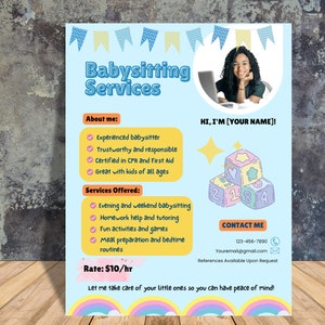 Canva Babysitting Flyer, Childcare Flyer, Babysitter Flyer, Nanny Flyer, Daycare Flyer, Babysitter Template, Babysitter Canva Template