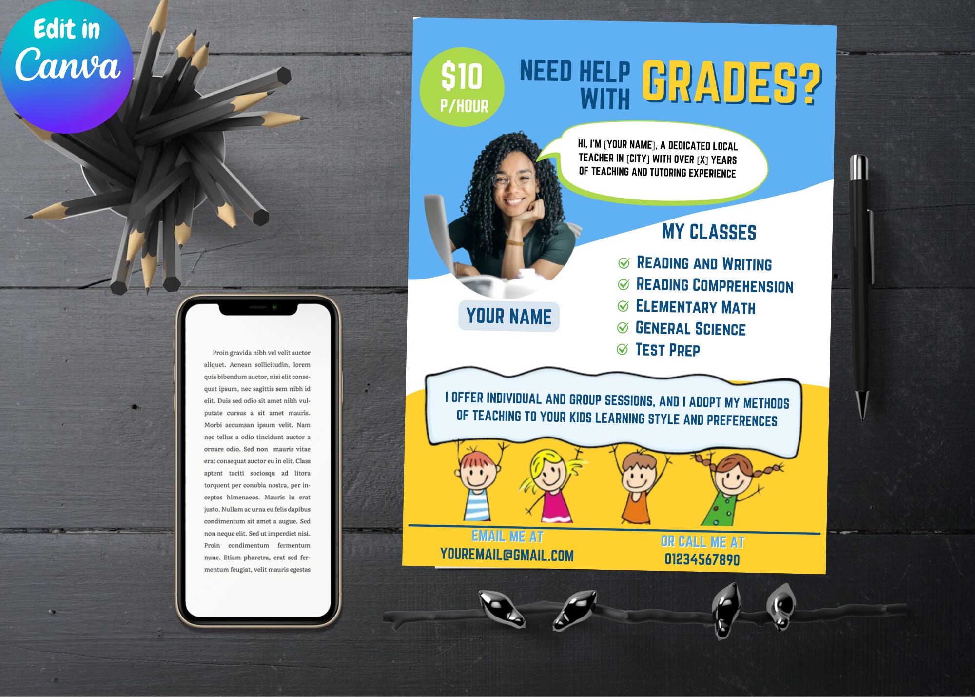 Printable Tutoring Flyer Template | English, Math Tutor Designs | Online, Summer, Kids Tutoring ...