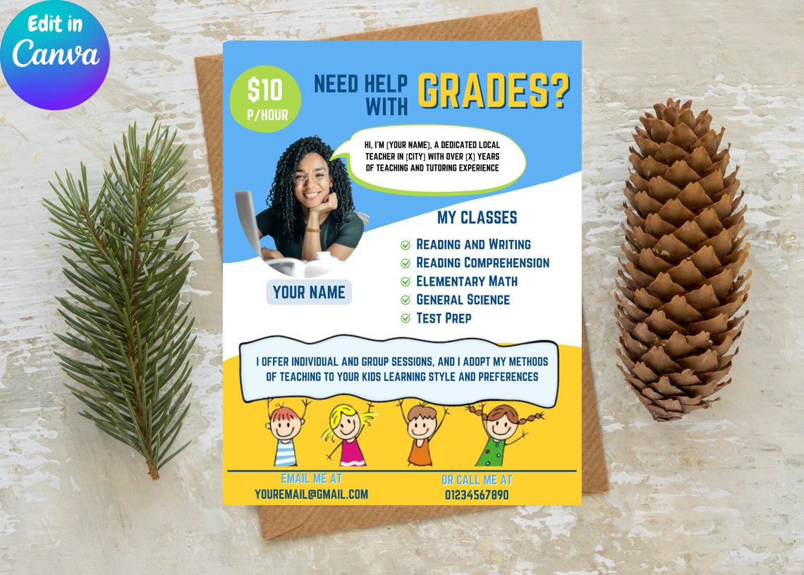 Printable Tutoring Flyer Template | English, Math Tutor Designs | Online, Summer, Kids Tutoring ...