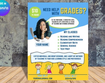 Nachhilfe Tutor Flyer Vorlage: Englisch, Mathe, Sommer Nachhilfe (PDF)