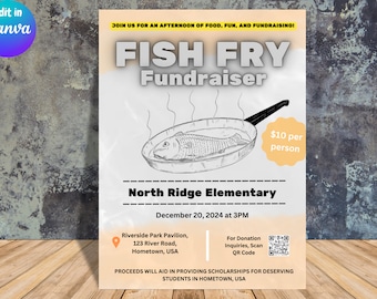 Editable Fish Fry Fundraiser Flyer Template (Canva PDF)